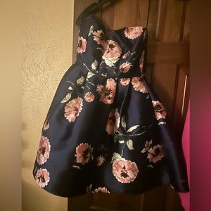 Short dress - navy w/ pink flowers